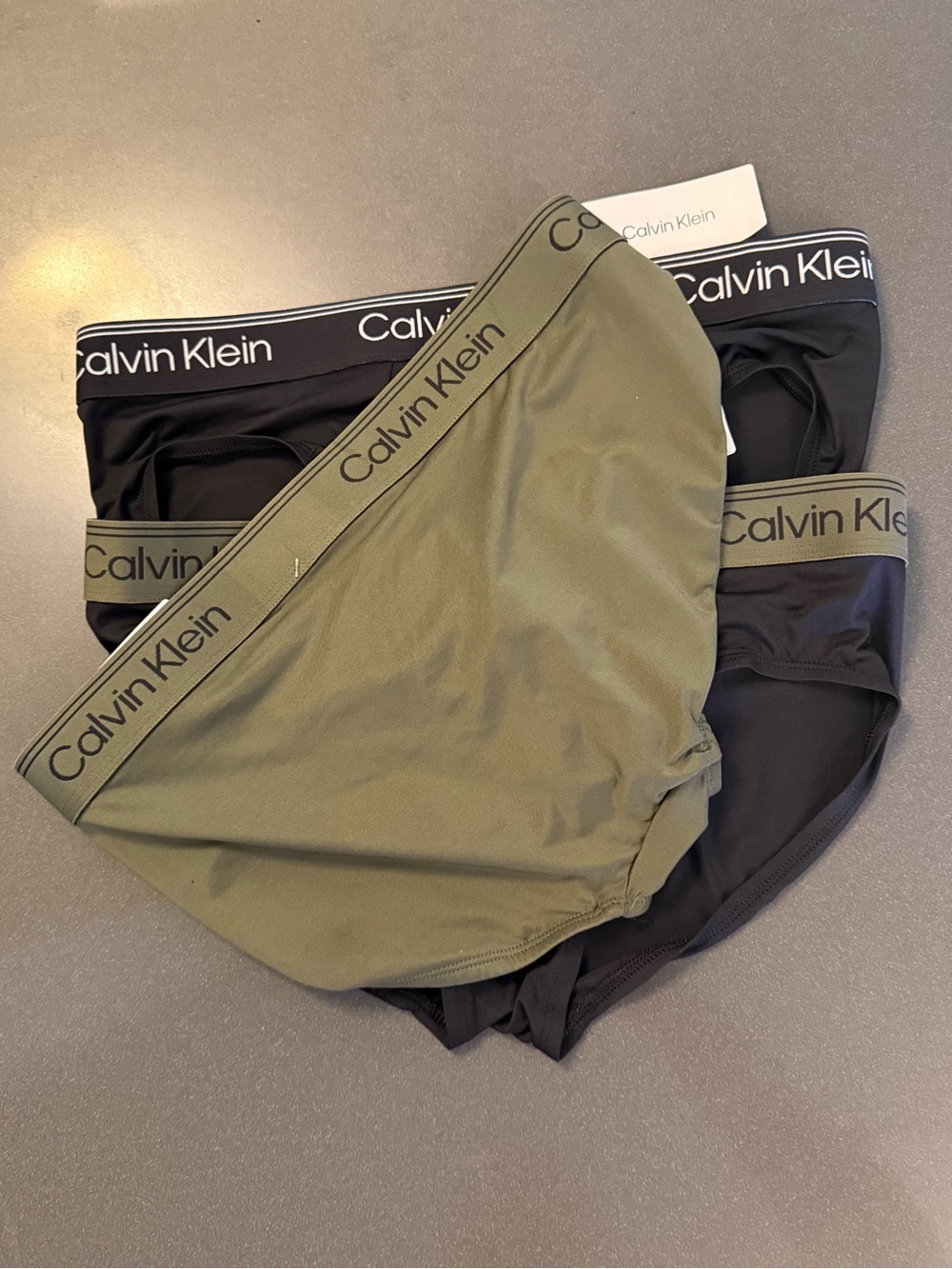 New Calvin Klein Men's Briefs 3-Pack in Black and Olive. Microfiber - Picture 3 of 3
